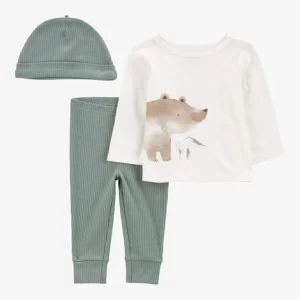 CARTERS BEBE NIÑO CONJ. DE PANTALON BEAR GRAPHIC GREEN