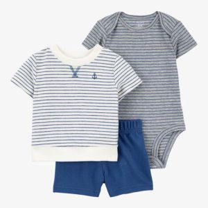 CARTERS BEBE NIÑO CONJ. DE SHORT STRIPED ANCHOR BLUE