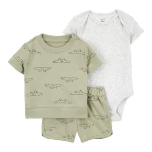 CARTERS BEBE NIÑO CONJ. DE SHORT ALLIGATOR PRINT GREEN